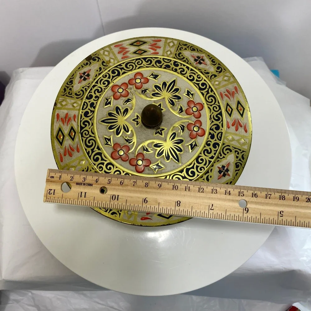 Vintage Crown Derby England Footed Biscuit Tin Imari Floral Gold Blue Red 7in